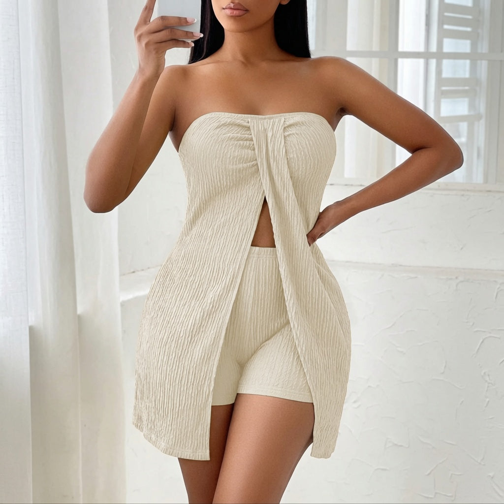 The Elara Textured Twist Front Cutout Top and Shorts Set