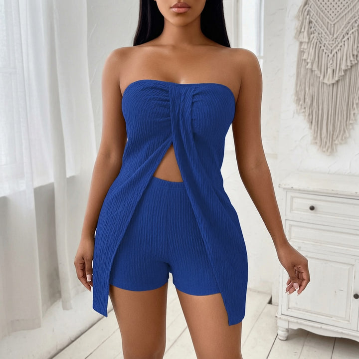 The Elara Textured Twist Front Cutout Top and Shorts Set