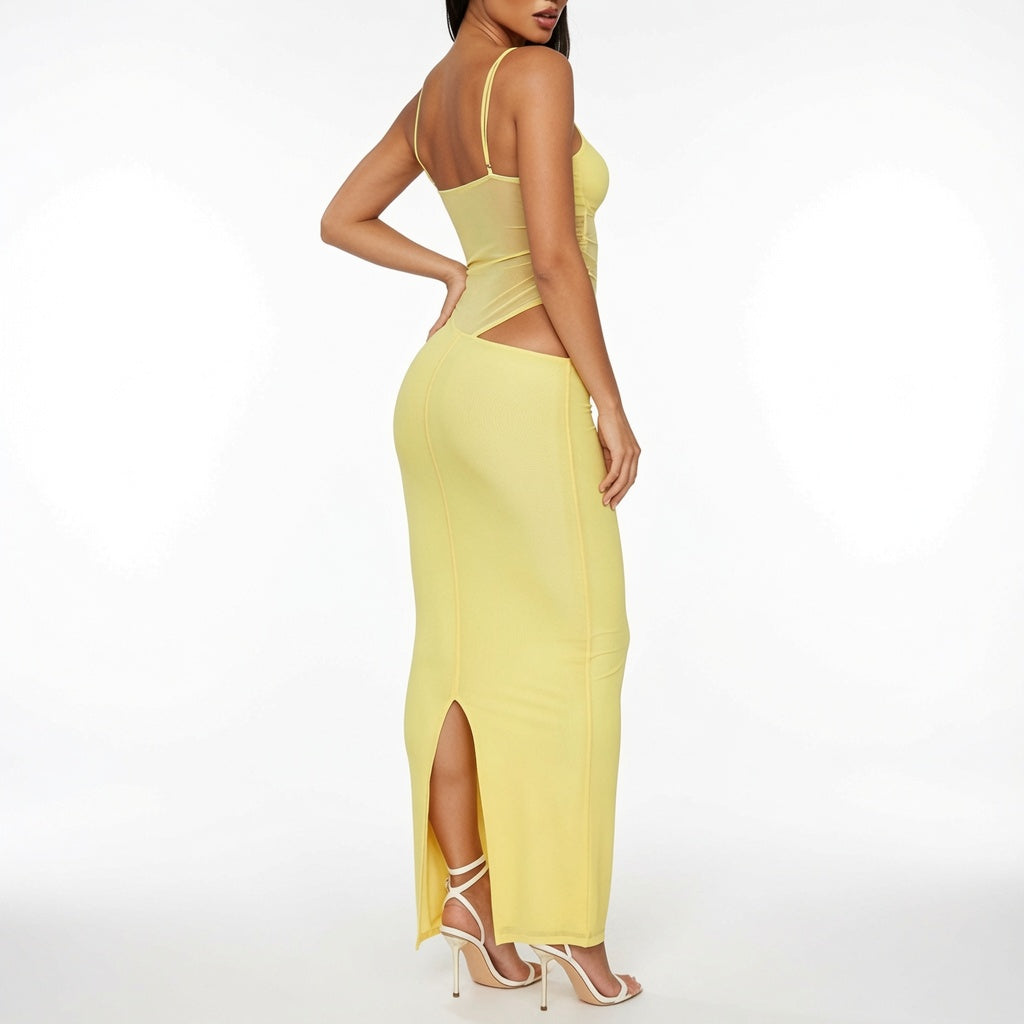 The Elara Sheer Mesh Cami Maxi Dress