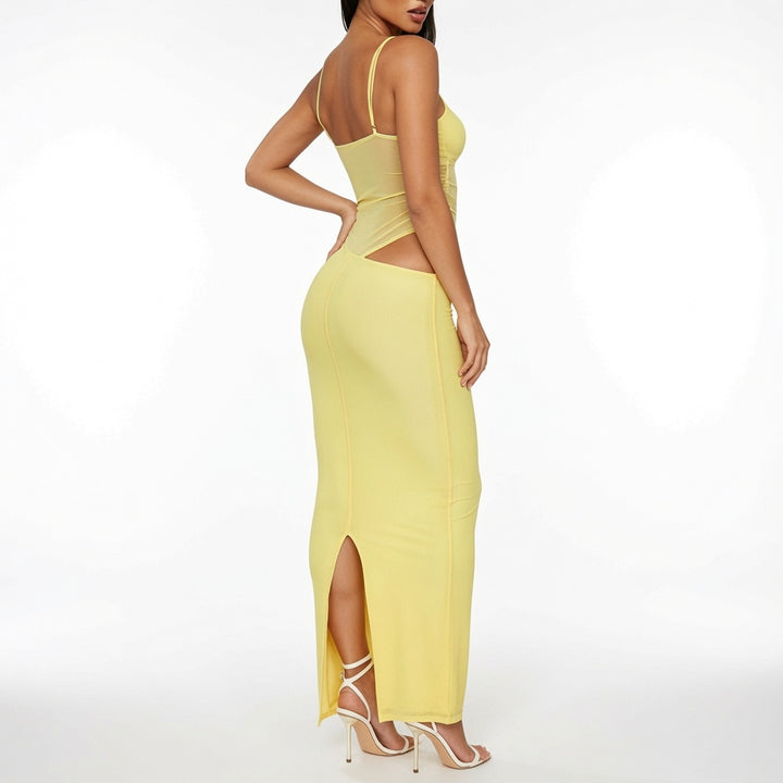 The Elara Sheer Mesh Cami Maxi Dress