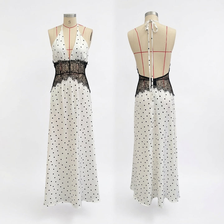 The Elara Lace Polka Dot Maxi Dress