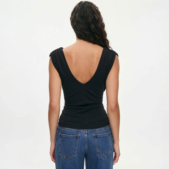 The Elara Twist-Front Deep V Sleeveless Top