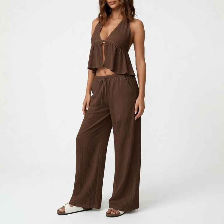The Elara Backless Tie Neck Two Piece Set