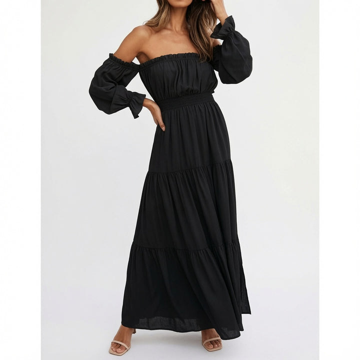 Boho Off-Shoulder Smocked Tiered Maxi Dress