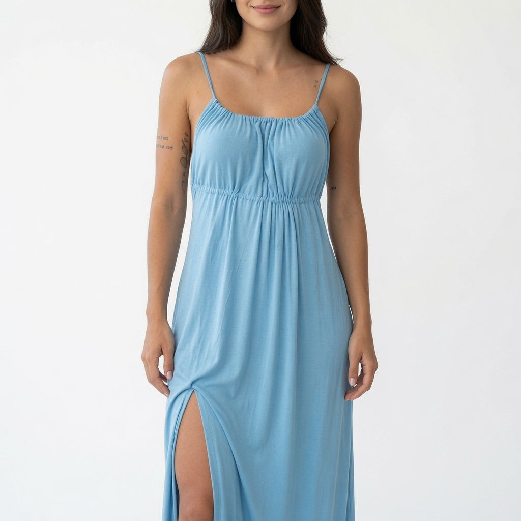 The Elara Ruched Tie Back Maxi Dress
