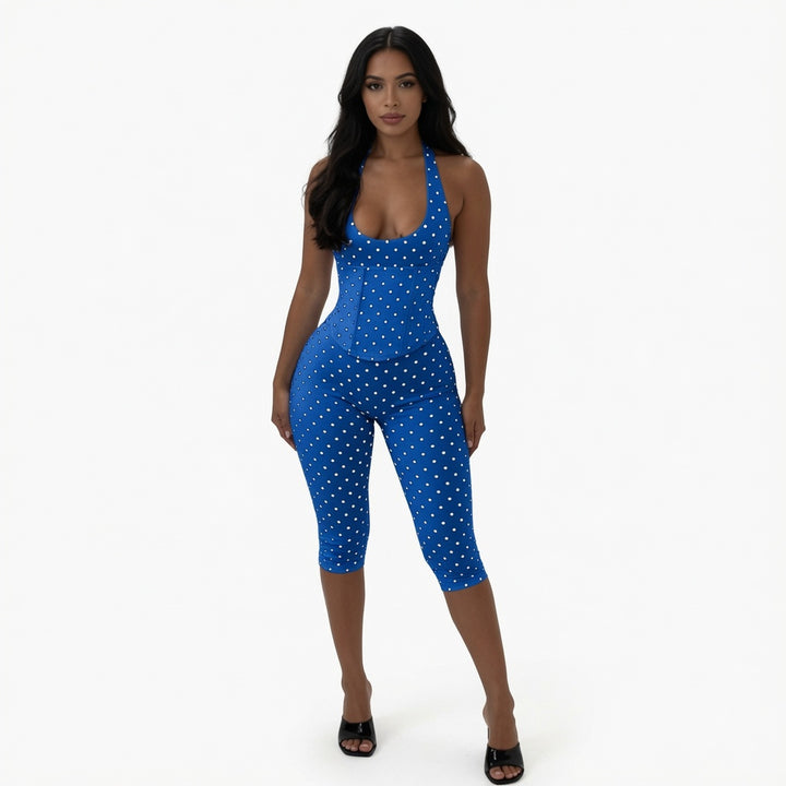 The Elara Polka Dot Fishbone Corset Capri Set