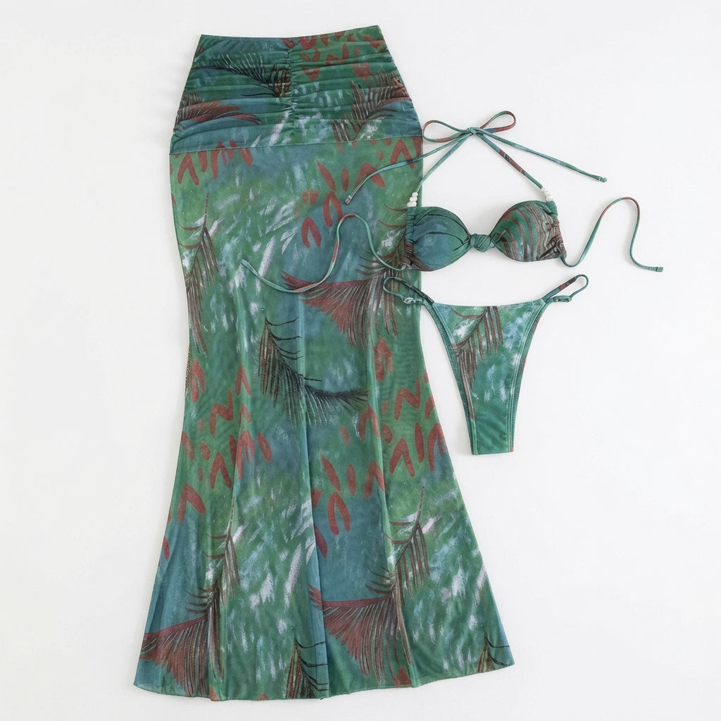 The Elara Pearl Knot Bikini Skirt Set