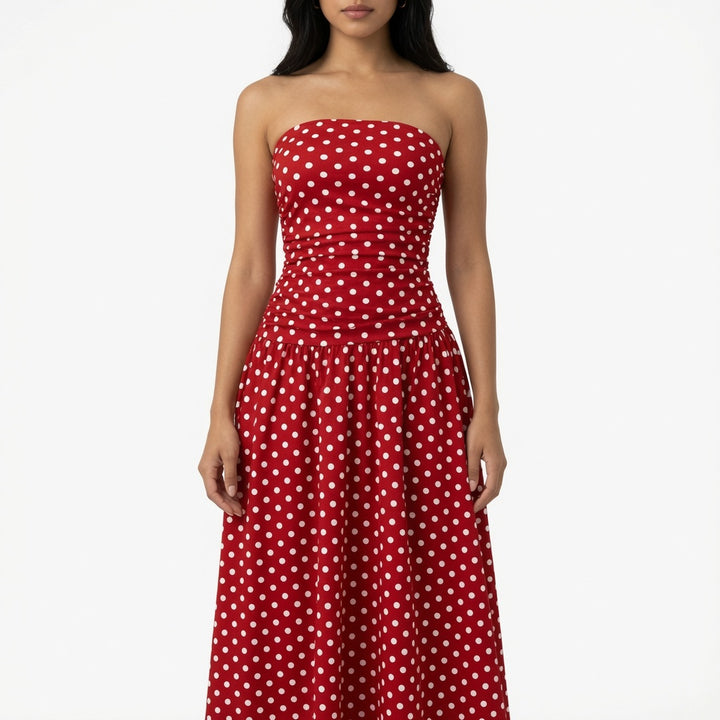 The Elara Stretch Polka Dot Maxi Dress