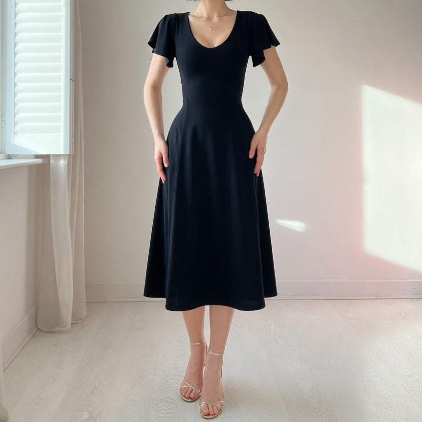 The Elara Flutter Sleeve Sweetheart Midi Dress