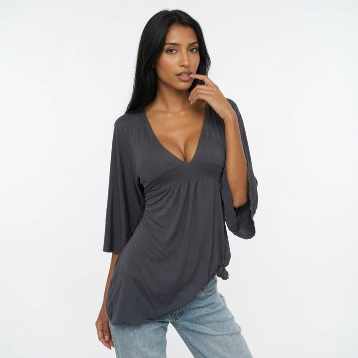 The Elara Ruched V-Neck Batwing Top