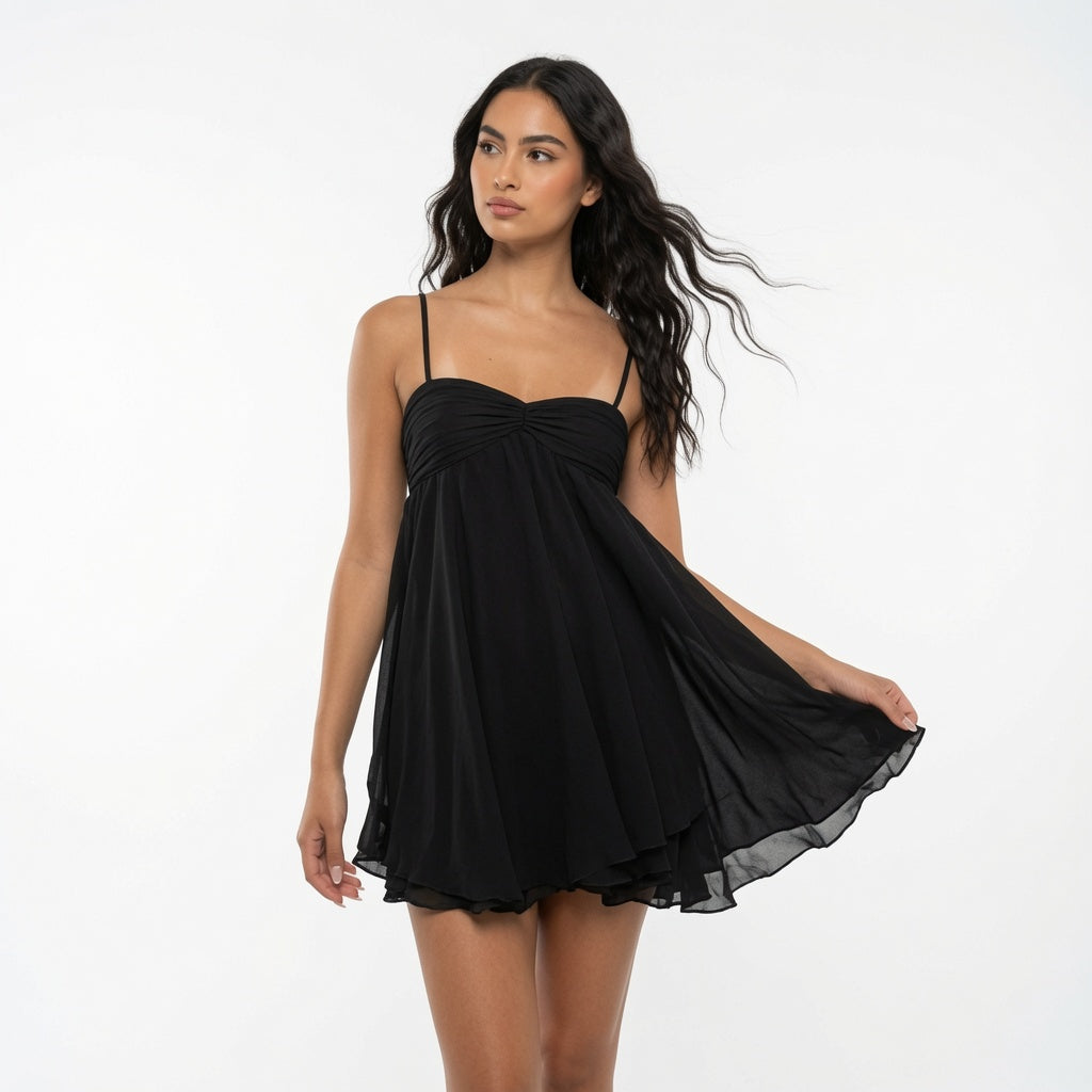The Elara Flowy Spaghetti Strap Mini Dress