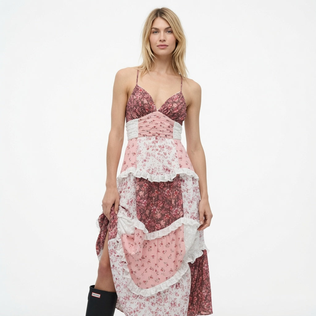 The Elara Heirloom Floral Patchwork Maxi Dress
