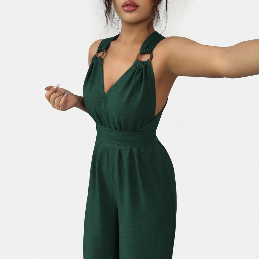 The Elara Ring Detail Wide Leg Romper