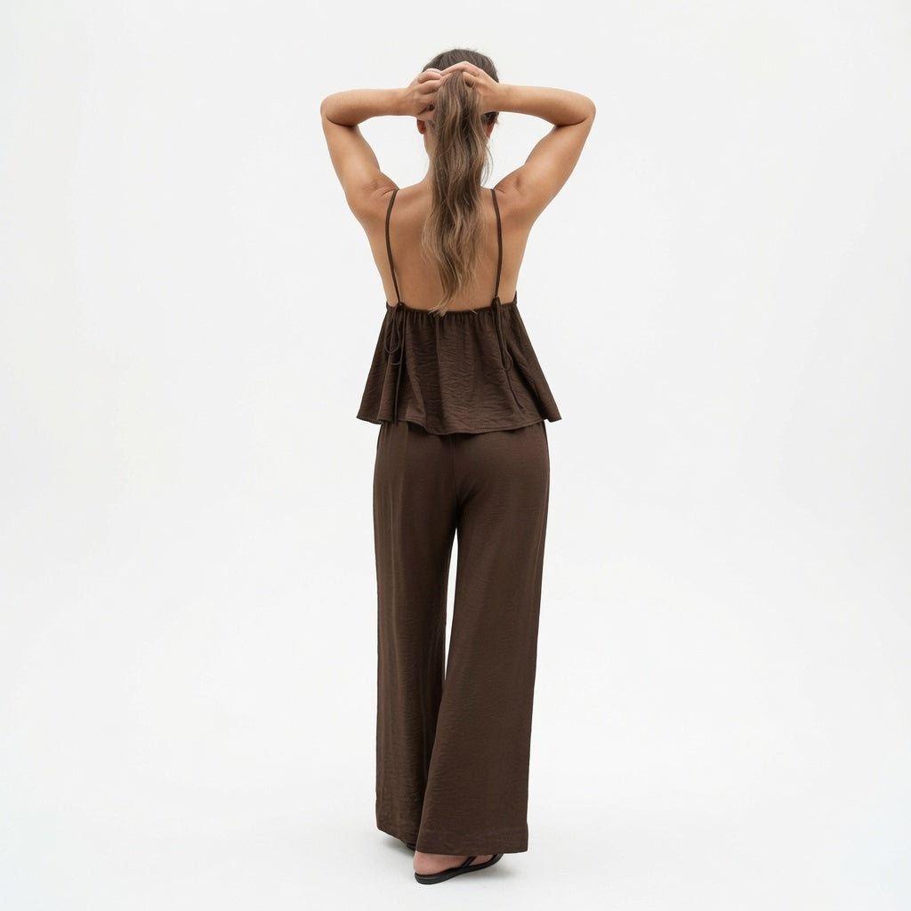 The Elara Luxe Draped Cami Wide Leg Set