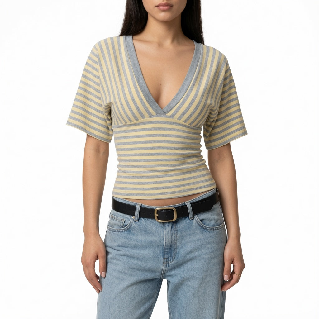 The Elara Striped Wrap Crop Top