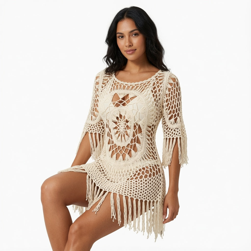 The Elara Crochet Fringe Cover-Up Top