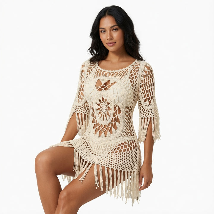 The Elara Crochet Fringe Cover-Up Top