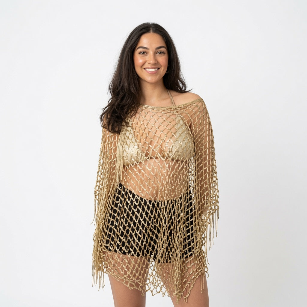 The Elara Fringe Chain Shawl Set