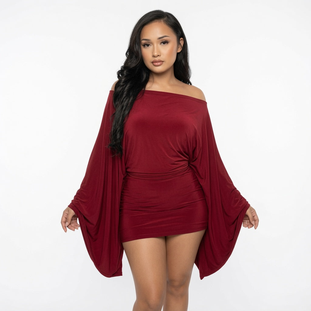 The Elara Off-Shoulder Ruched Mini Dress