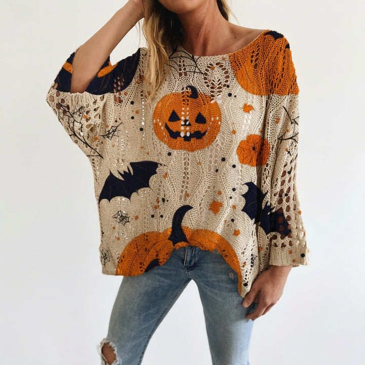 The Elara Pumpkin Night Openwork Sweater