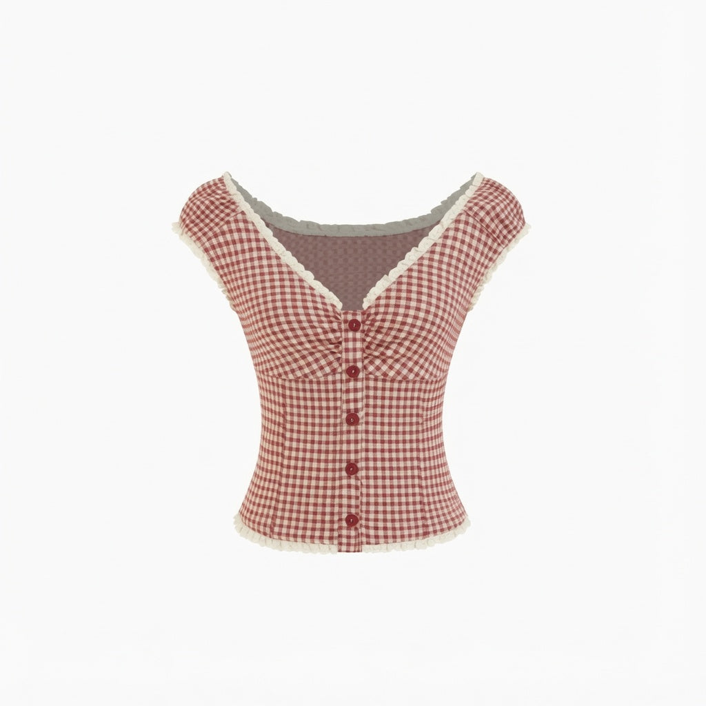 The Elara Gingham Sweetheart Crop Top