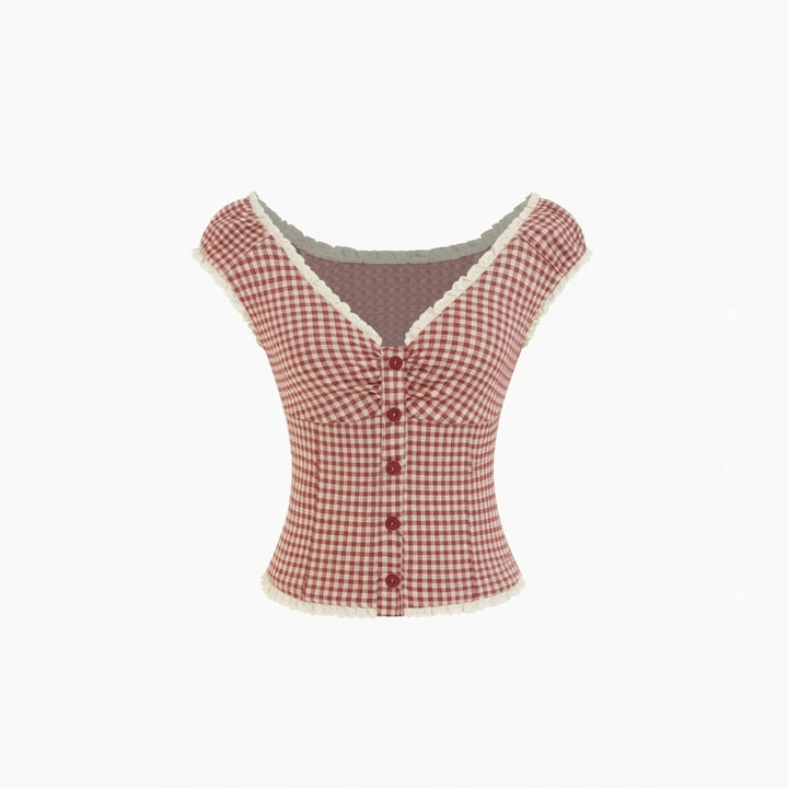 The Elara Gingham Sweetheart Crop Top