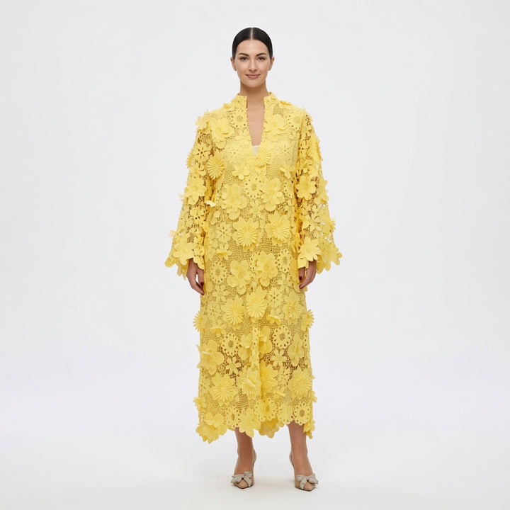 The Elara 3D Romantic Vintage Floral Lace Maxi