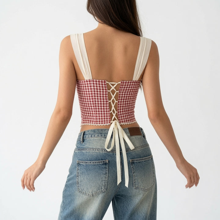 The Elara Ribbon Gingham Corset Top