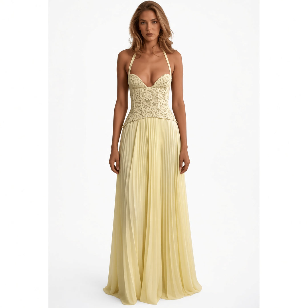 The Elara Maris Sculpted Pleat Maxi Dress