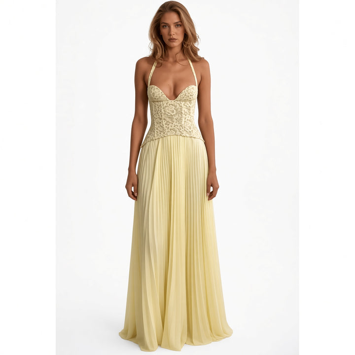 The Elara Maris Sculpted Pleat Maxi Dress