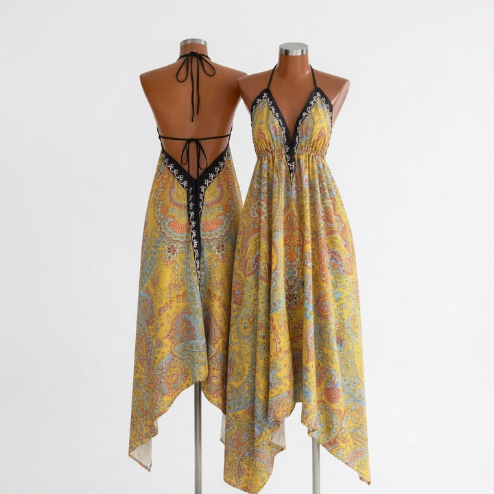 Boho Deep-V Backless Resort Dress