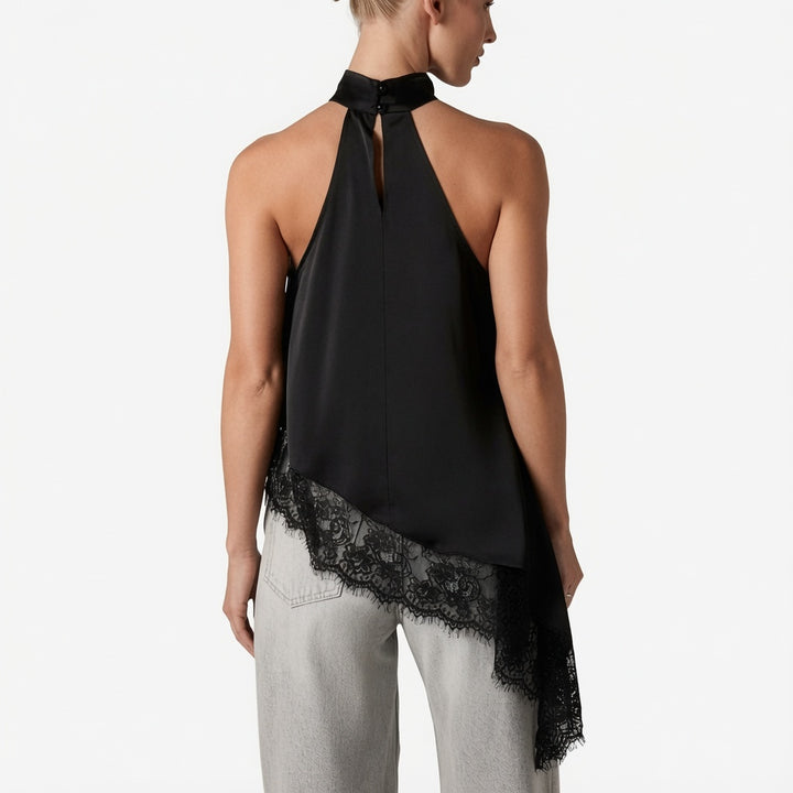 The Elara Satin Lace Halter Top