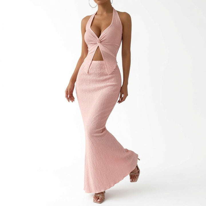 The Elara Twist Front Halter Maxi Set