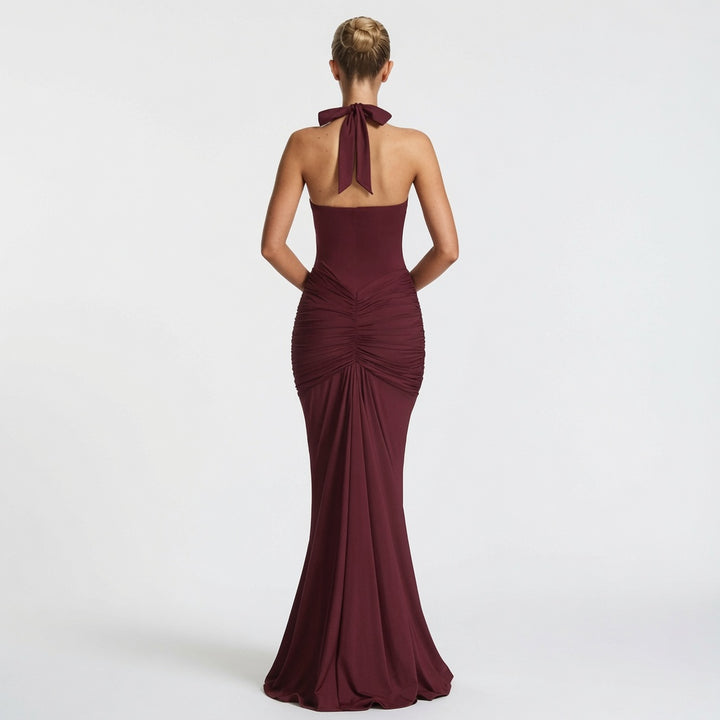 The Elara Plunging Ruched Mermaid Dress