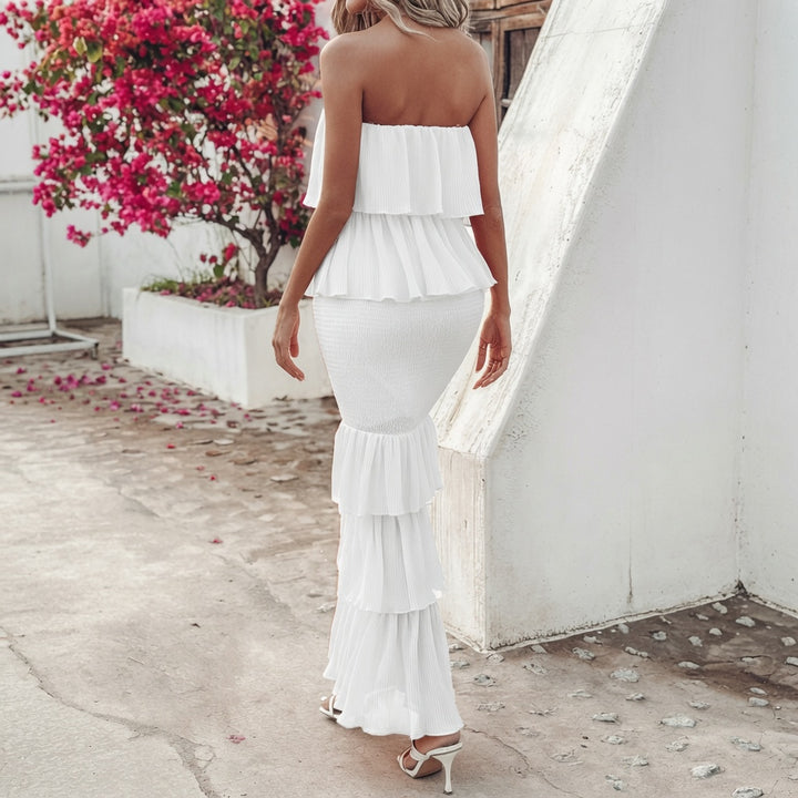 The Elara Curve-Friendly Bandeau Tiered Ruffle Dress