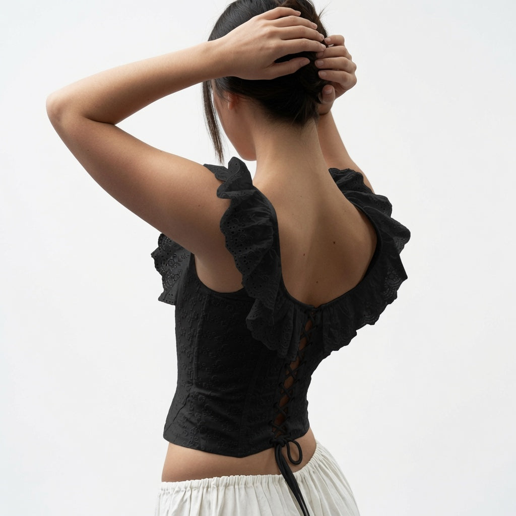 The Elara Ruffle Off-Shoulder Corset Top