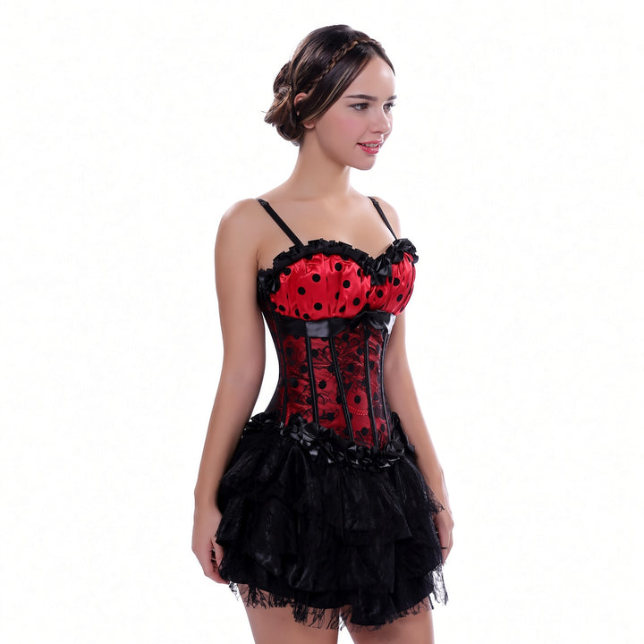 The Elara Polka-Dot Ruffle Lace Corset Top