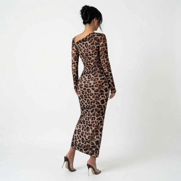 The Elara One-Shoulder Leopard Split Maxi