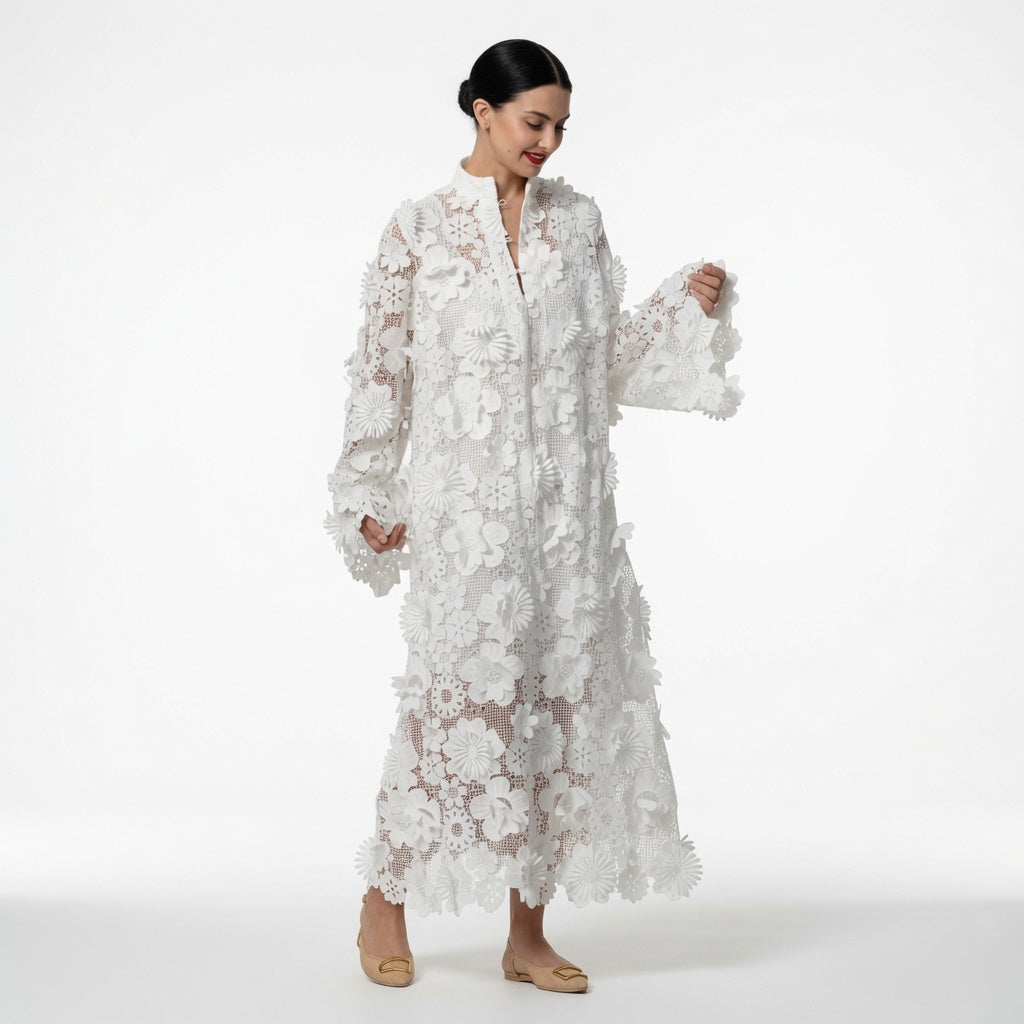 The Elara 3D Romantic Vintage Floral Lace Maxi