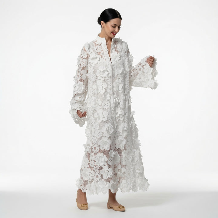 The Elara 3D Romantic Vintage Floral Lace Maxi