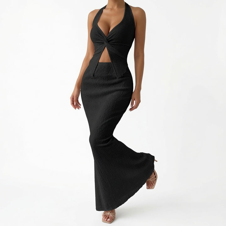 The Elara Twist Front Halter Maxi Set