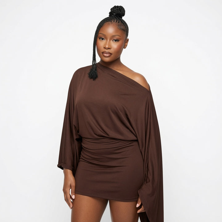 The Elara Off-Shoulder Ruched Mini Dress