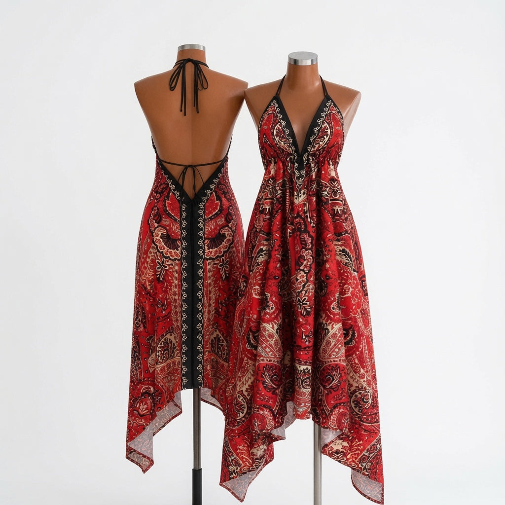 Boho Deep-V Backless Resort Dress