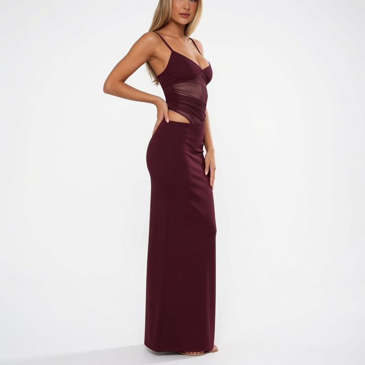 The Elara Sheer Mesh Cami Maxi Dress