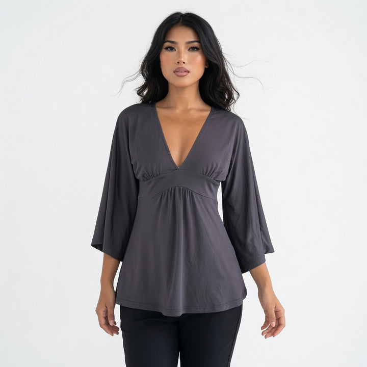 The Elara Ruched V-Neck Batwing Top