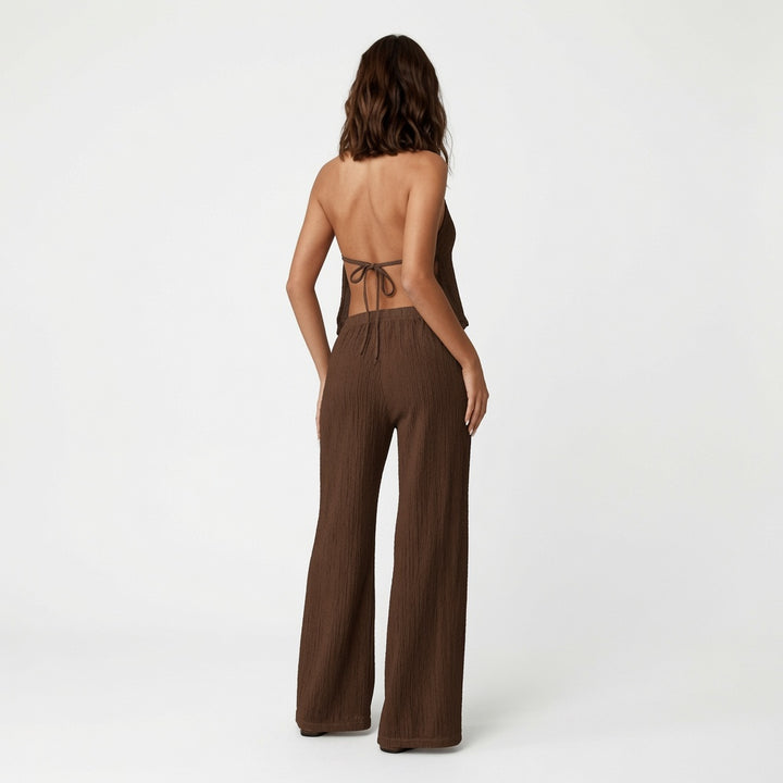 The Elara Backless Tie Neck Two Piece Set