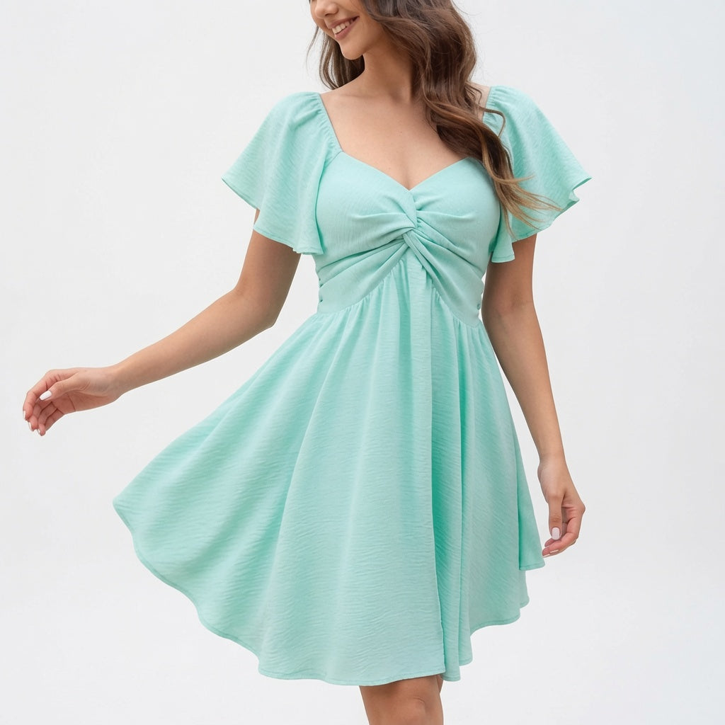 Sweetheart Knot Flutter Sleeve Mini Dress
