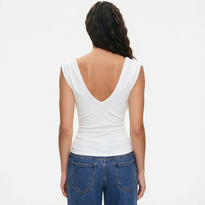 The Elara Twist-Front Deep V Sleeveless Top