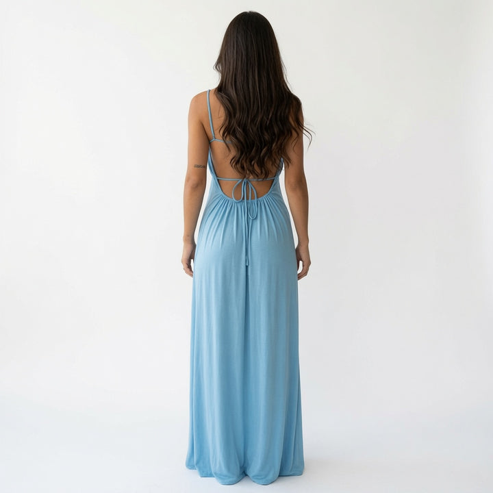 The Elara Ruched Tie Back Maxi Dress