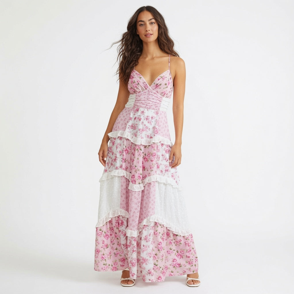 The Elara Heirloom Floral Patchwork Maxi Dress